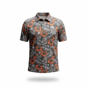 Druids Golf Polo Shirt Mens 2XL Orange Tiki Hibiscus Floral Short Sleeve NWT